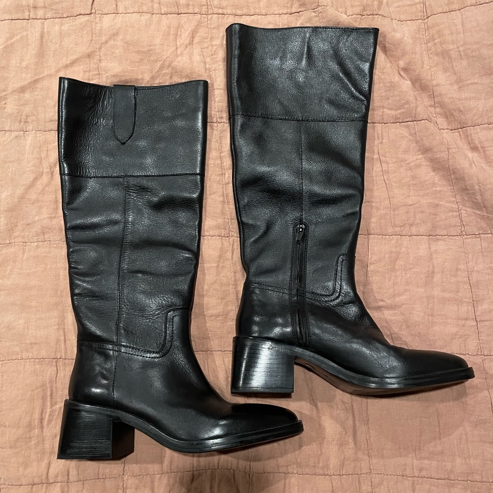 Zara Black Faux Leather Mid Height Boots